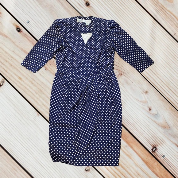 Vintage Navy Blue Polka Dot Dress - Picture 1 of 4